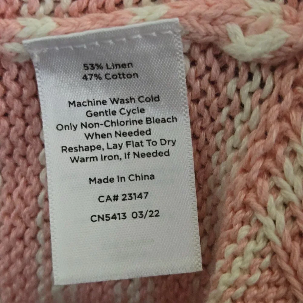 Talbots Striped Pink Linen Blend V Neck Sweater Size Mp